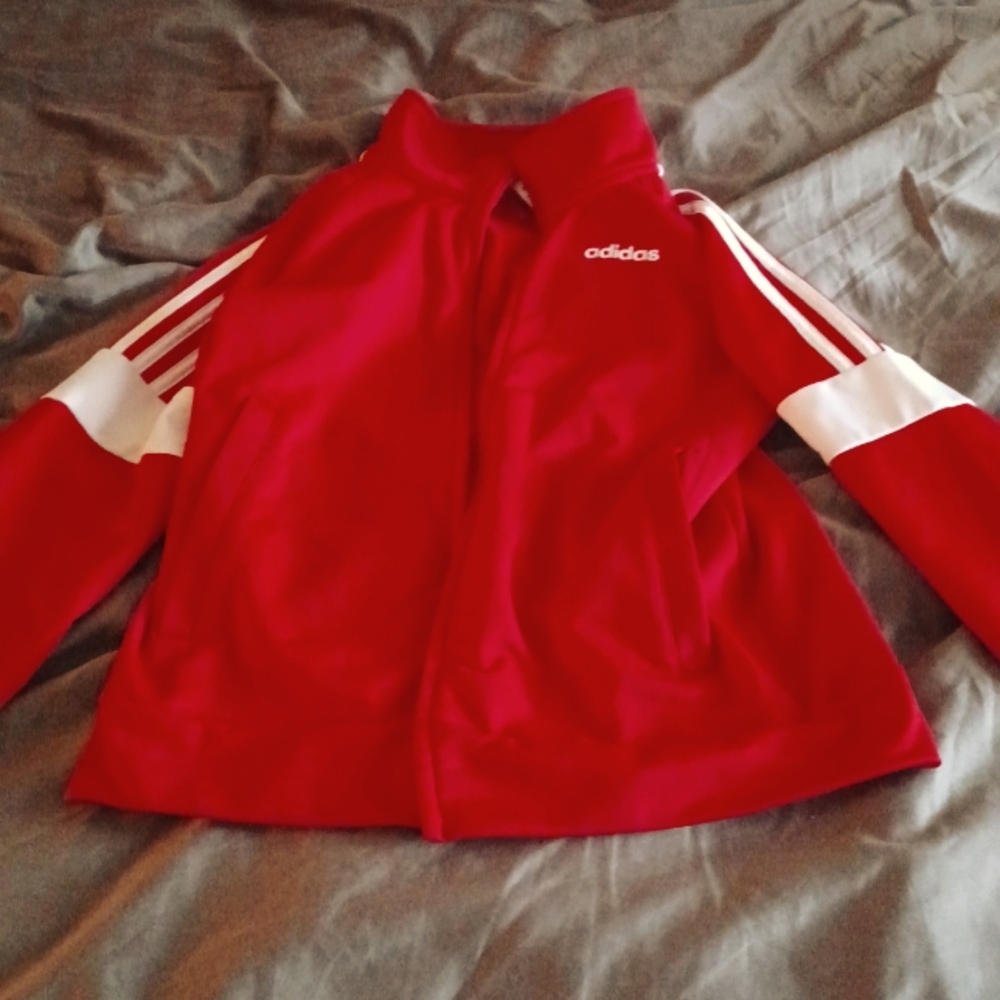Adidas Track Jacket for Kids size M 10/12 color red.